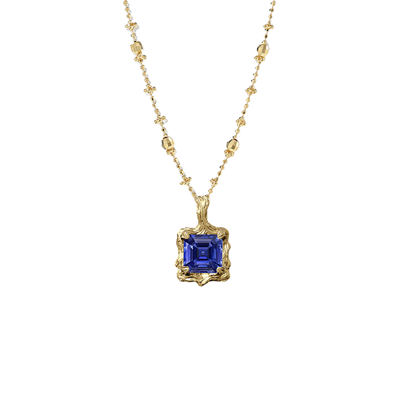 Forgotten Garden Necklace in Sapphire Blue Cushion