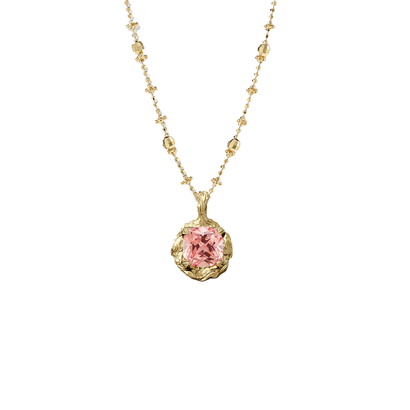 Forgotten Garden Necklace in Padparadscha Pink Round
