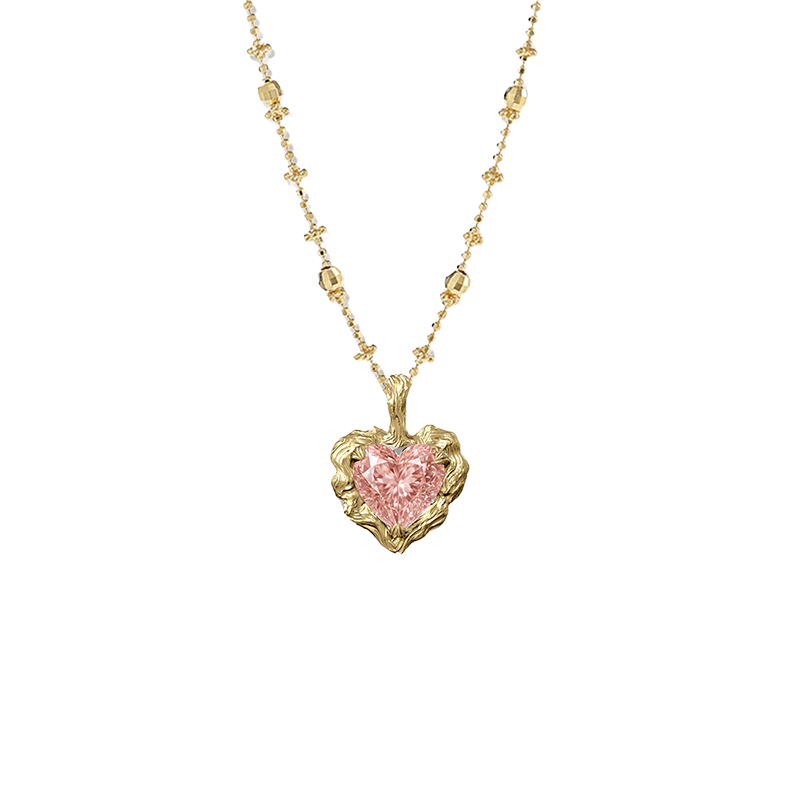 Forgotten Garden Necklace in Padparadscha Pink Heart