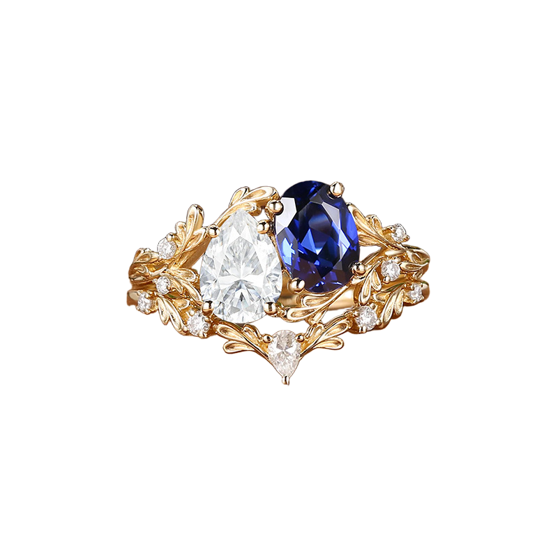 Twin Leaf Garland Ring in Sapphire Blue