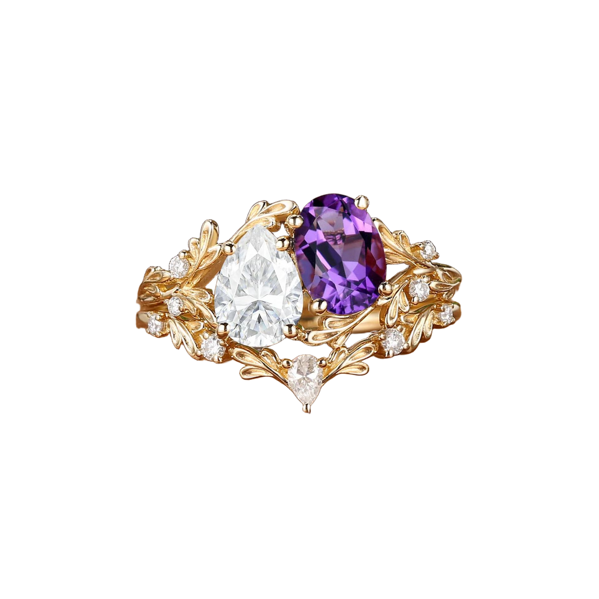 Twin Leaf Garland Ring in Amethyst Purple