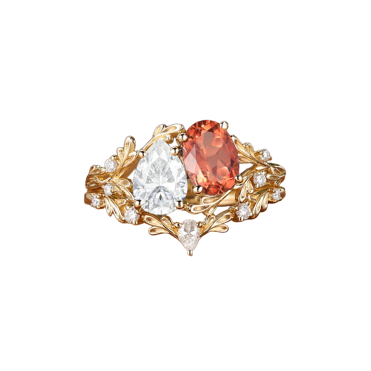 Twin Leaf Garland Ring in Mandarin Orange