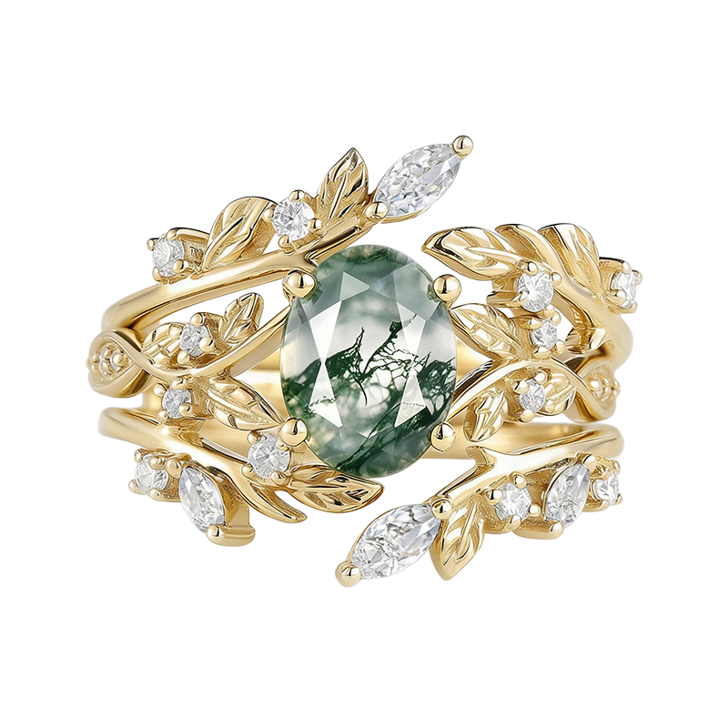 Garden Fountain Ring in Moss Green