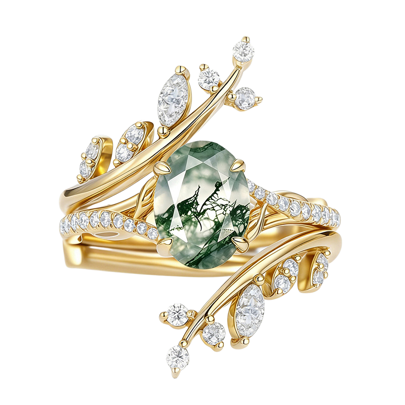 Laurel Crown Ring in Moss Green