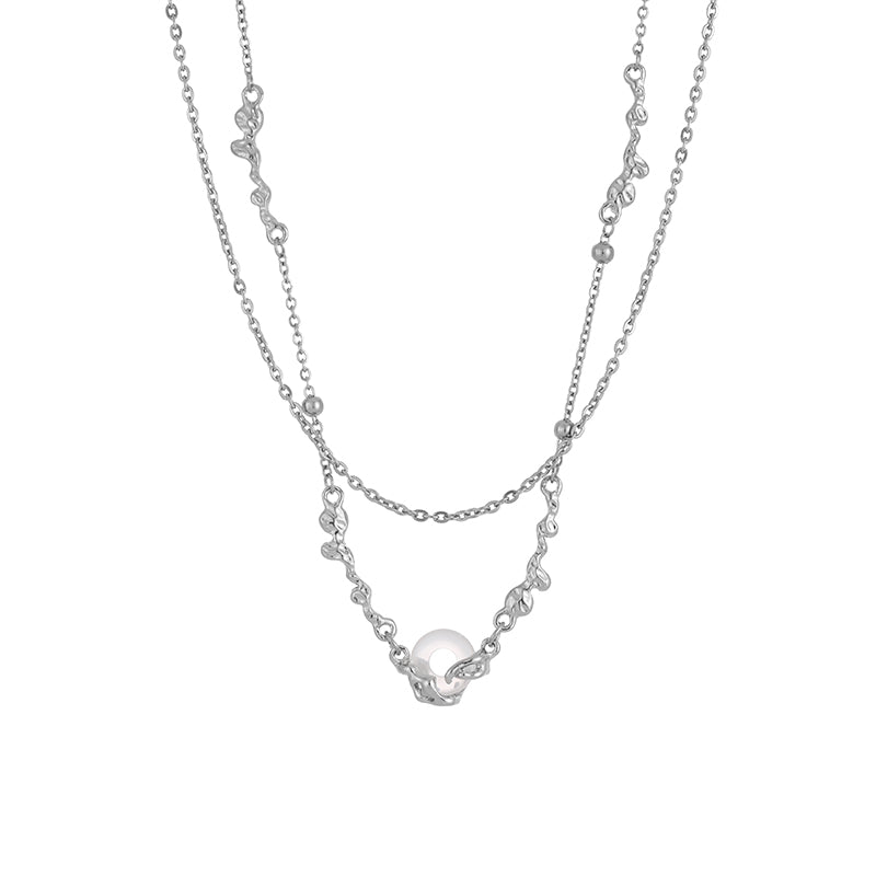 Pearl Heart Layered Necklace in Silver and White