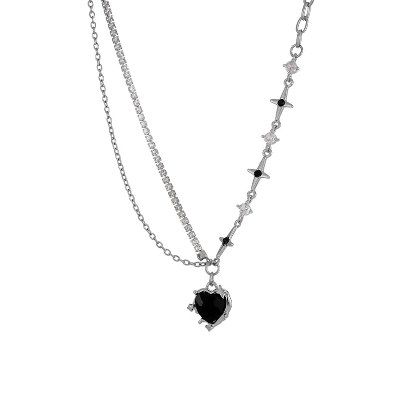 Midnight Heart Necklace in Silver and Black