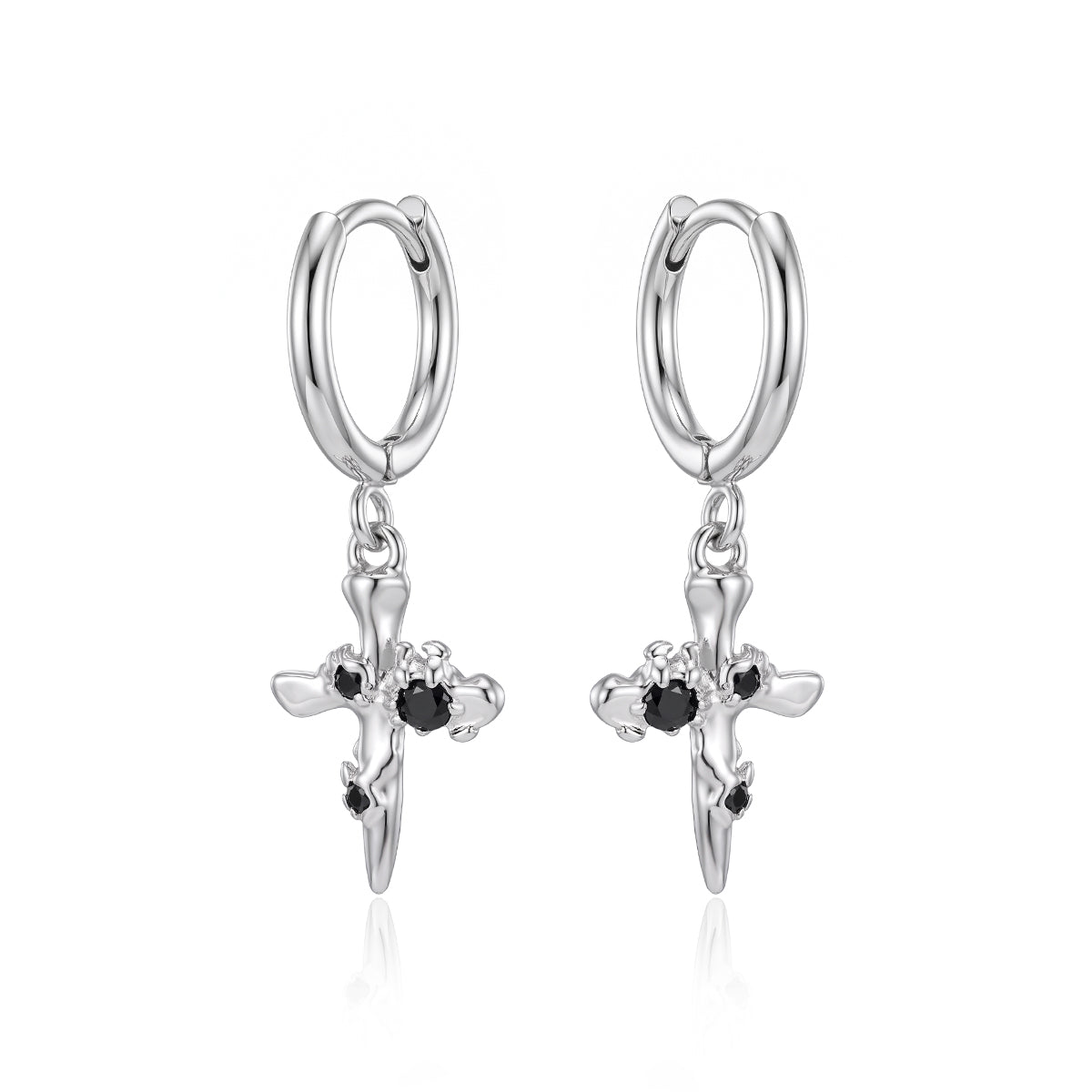 Midnight Cross Hoop Earrings in Silver and Black