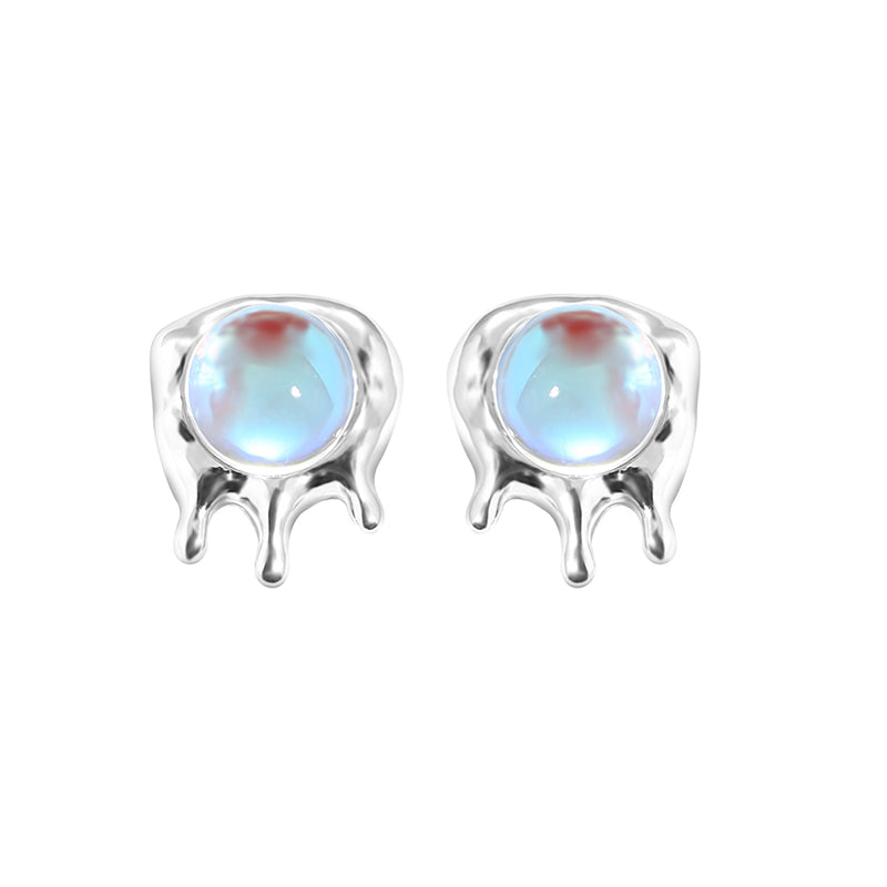Blue Opal Glow Stud Earrings in Silver and Blue