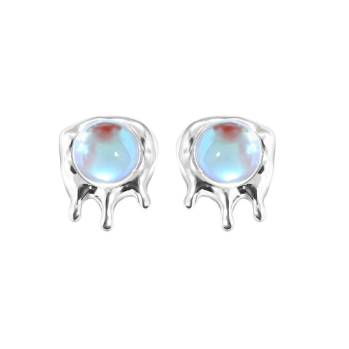 Blue Opal Glow Stud Earrings in Silver and Blue