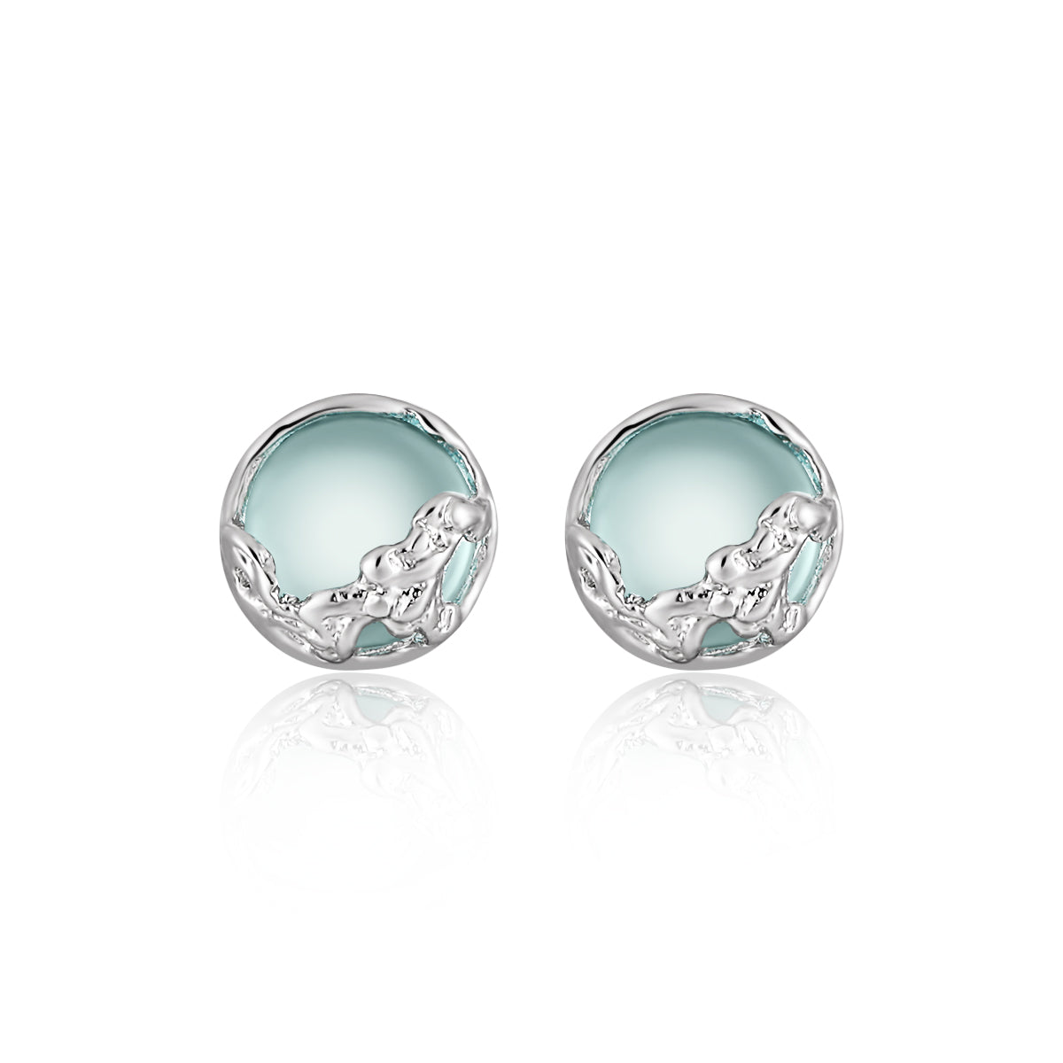 Mint Dew Stud Earrings in Silver and Green