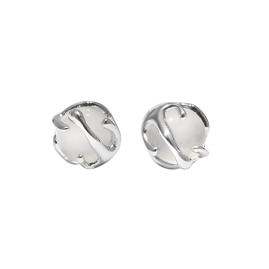 Silver Ripple Stud Earrings in Silver