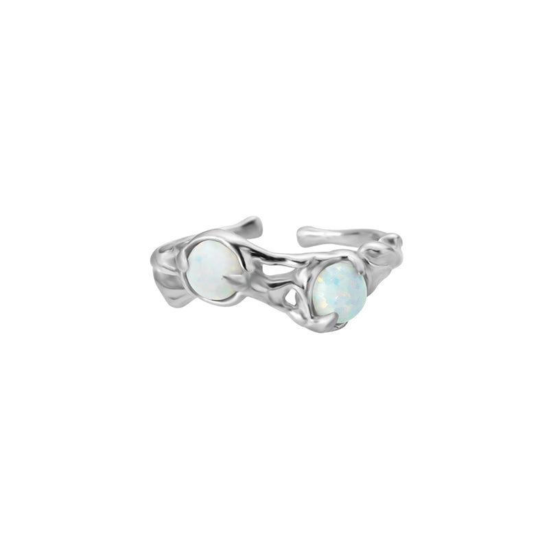 Twin Opal Ring in Silver and White