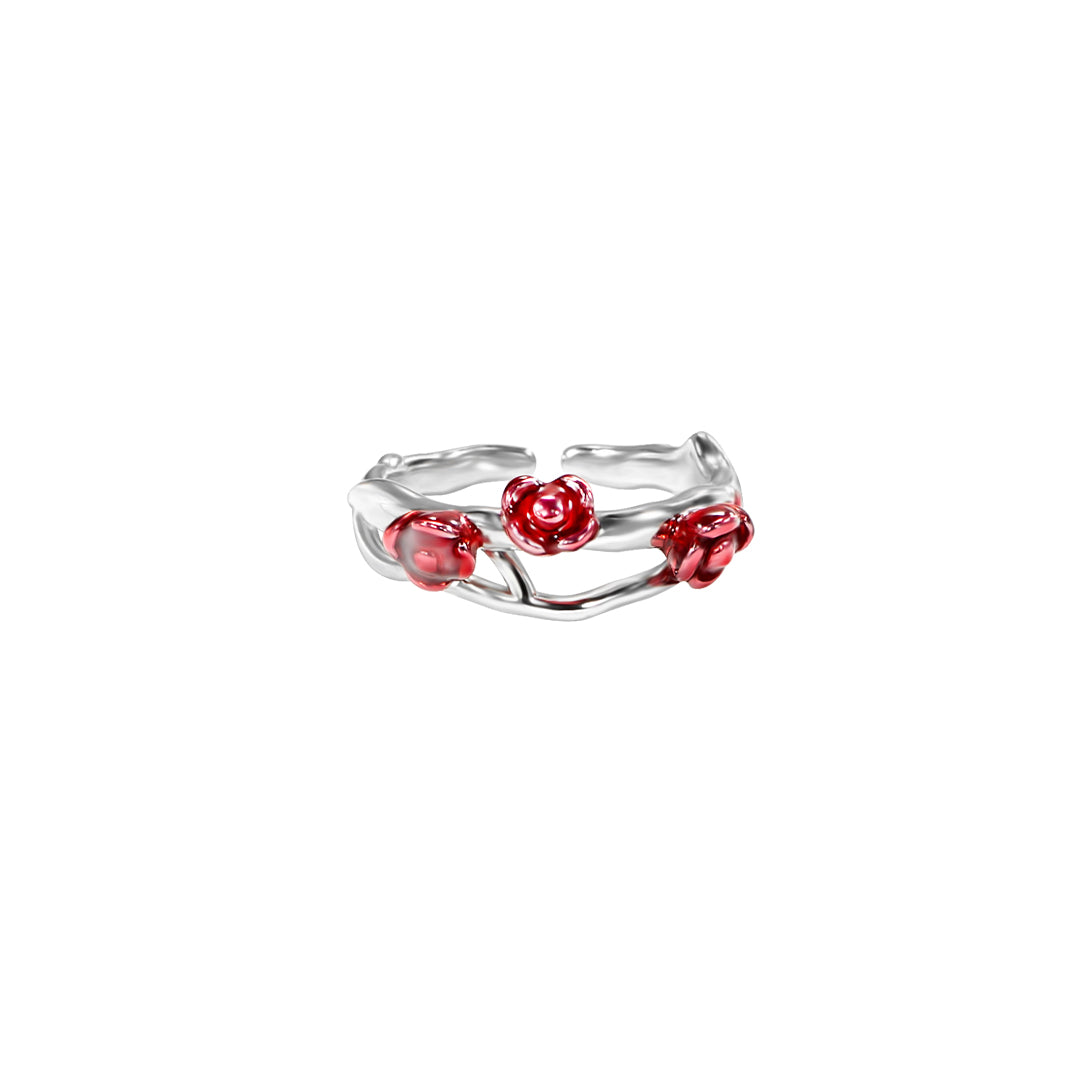 Red Rose Ring in Silver and Red
