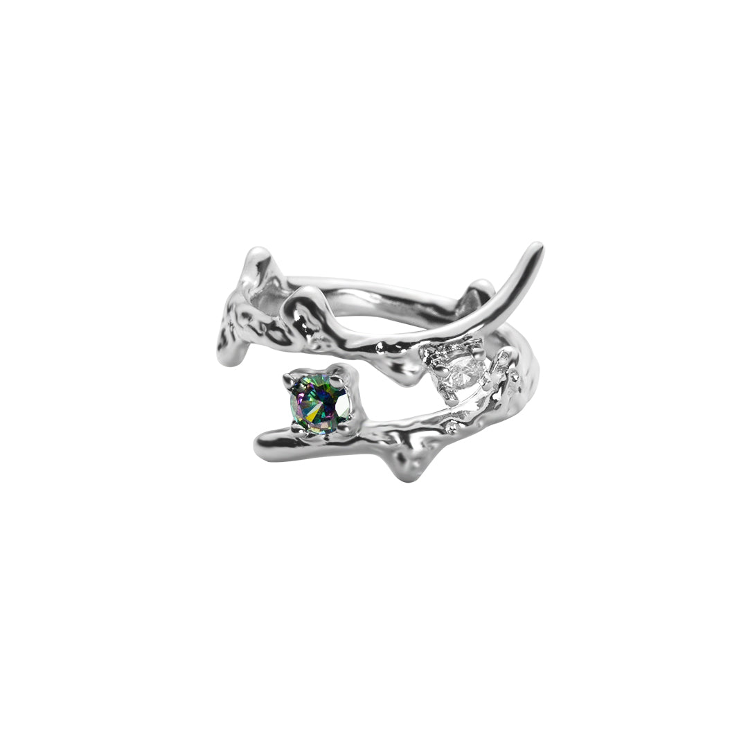 Forest Branch Ring in Silver and Black and Green