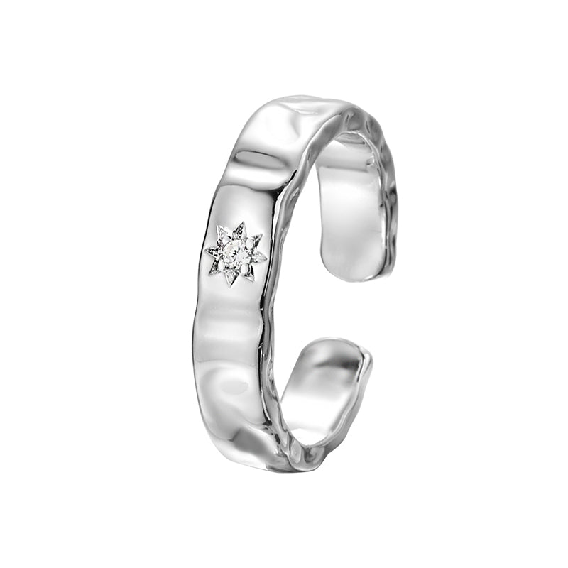 Little Star Open Ring in Silver and White