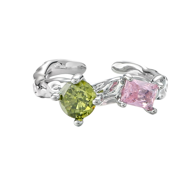 Garden Color Ring in Silver and Green and Pink