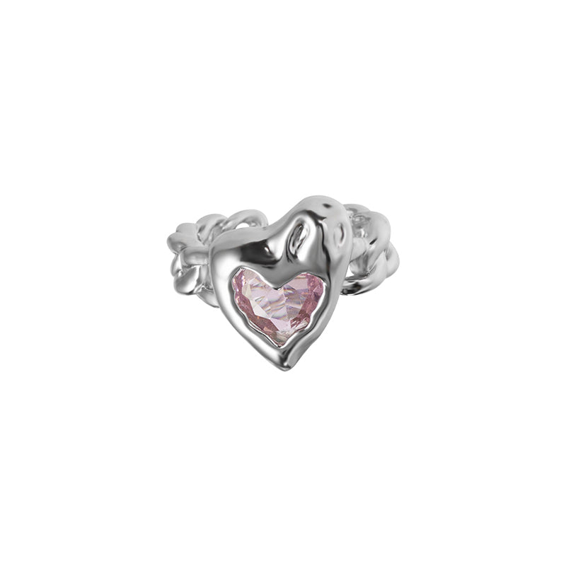 Pink Heart Ring in Silver and Pink