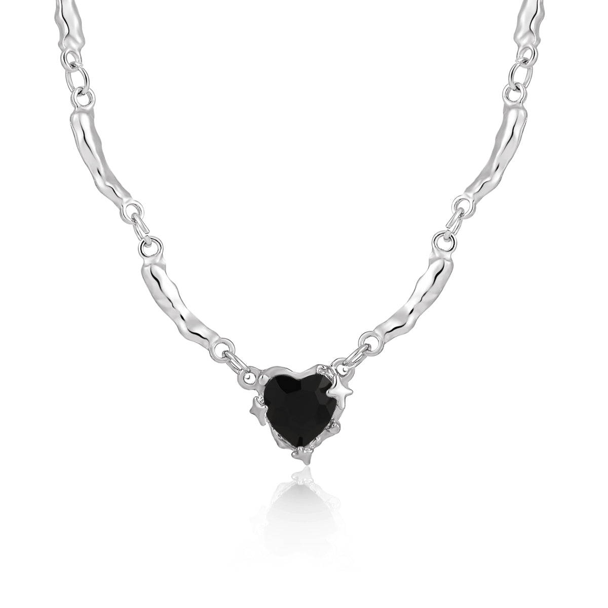 Black Heart Pendant Necklace in Silver and Black