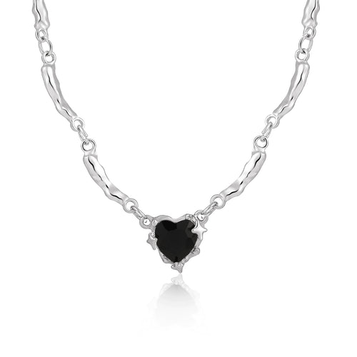 Black Heart Pendant Necklace in Silver and Black
