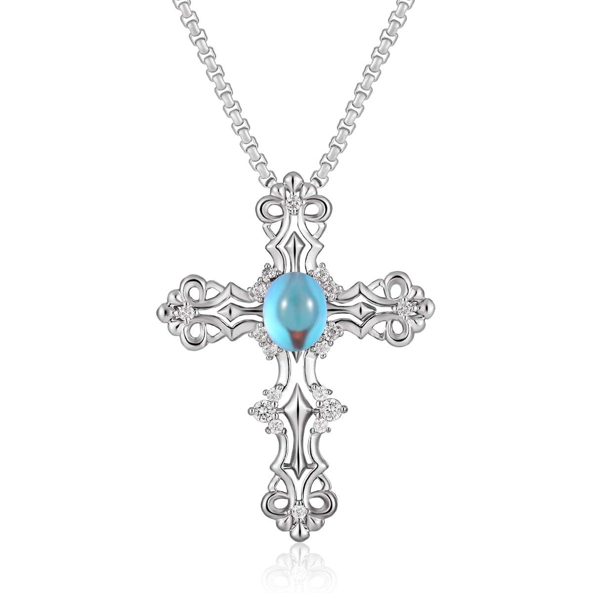 Turquoise Cross Necklace in Silver and Blue