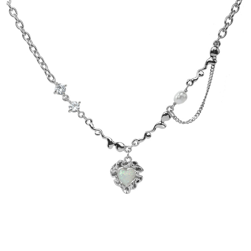 Moonlit Bloom Necklace in Silver and White